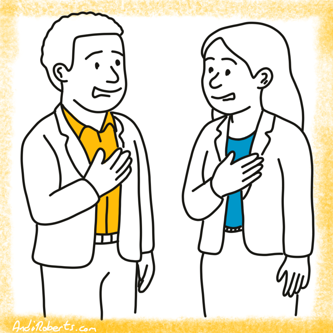 Empathy EQI - Image depicts two people facing each other with hands on their hearts.