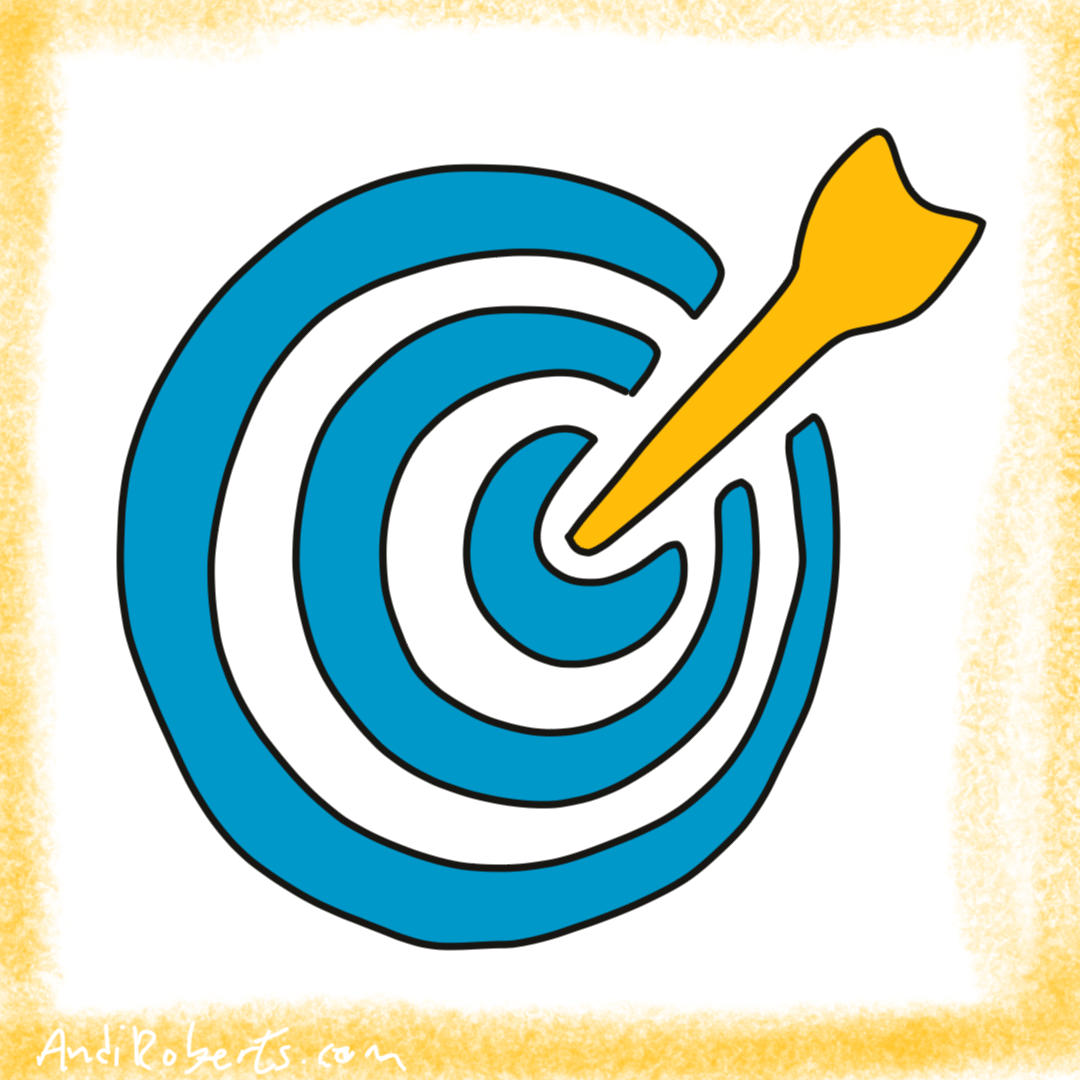 Target with a large arrow hitting the centre, denoting career progression