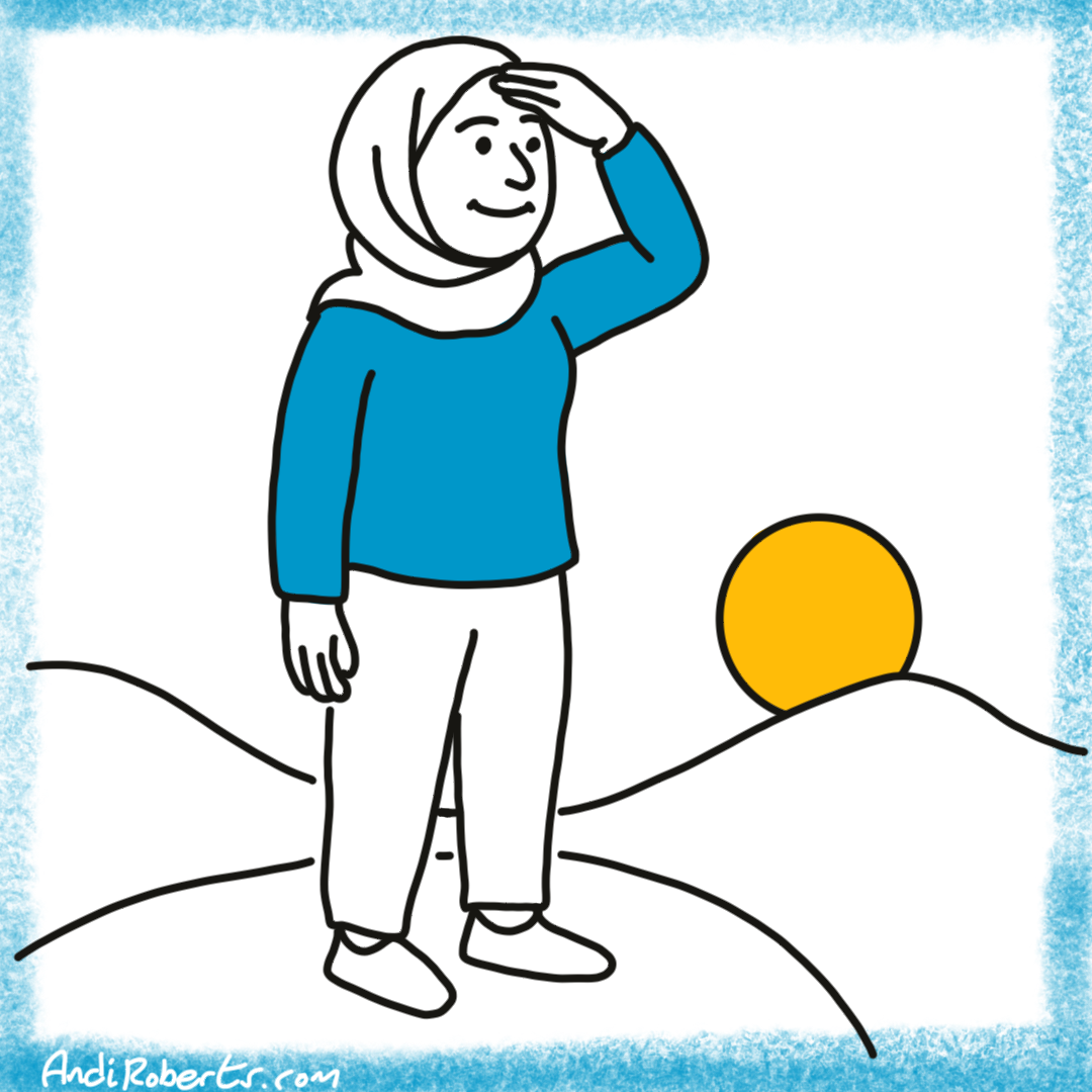 An image showing a person looking positivel towards a sunset, to show optimism and EQ-i realm