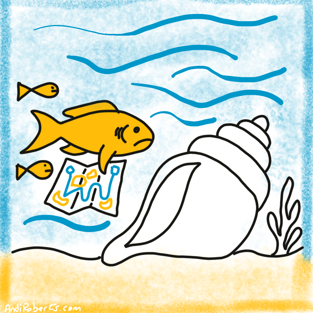 WhyA fish holding a plan but looking unhappy and lost, this supports the leadership myth that a good plan guarantees successful change still misleads