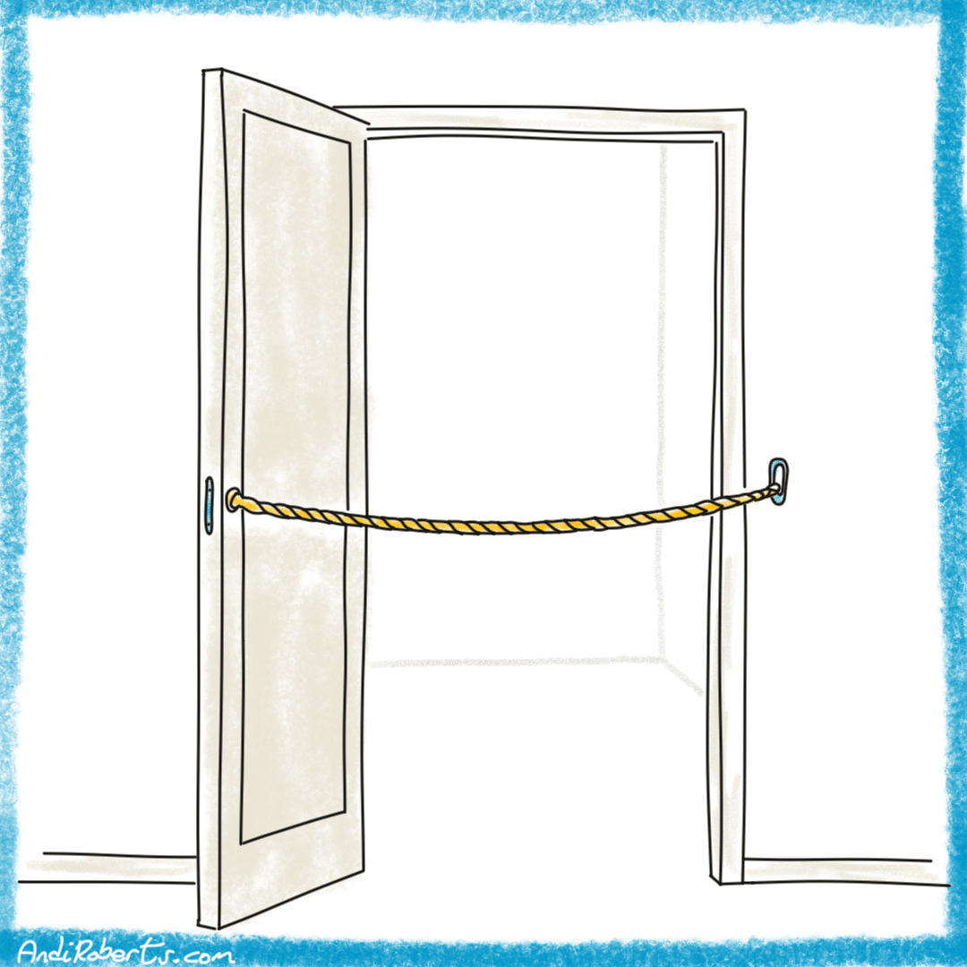 Open Door with a chain as a metaphor for People agree in public but resist in private