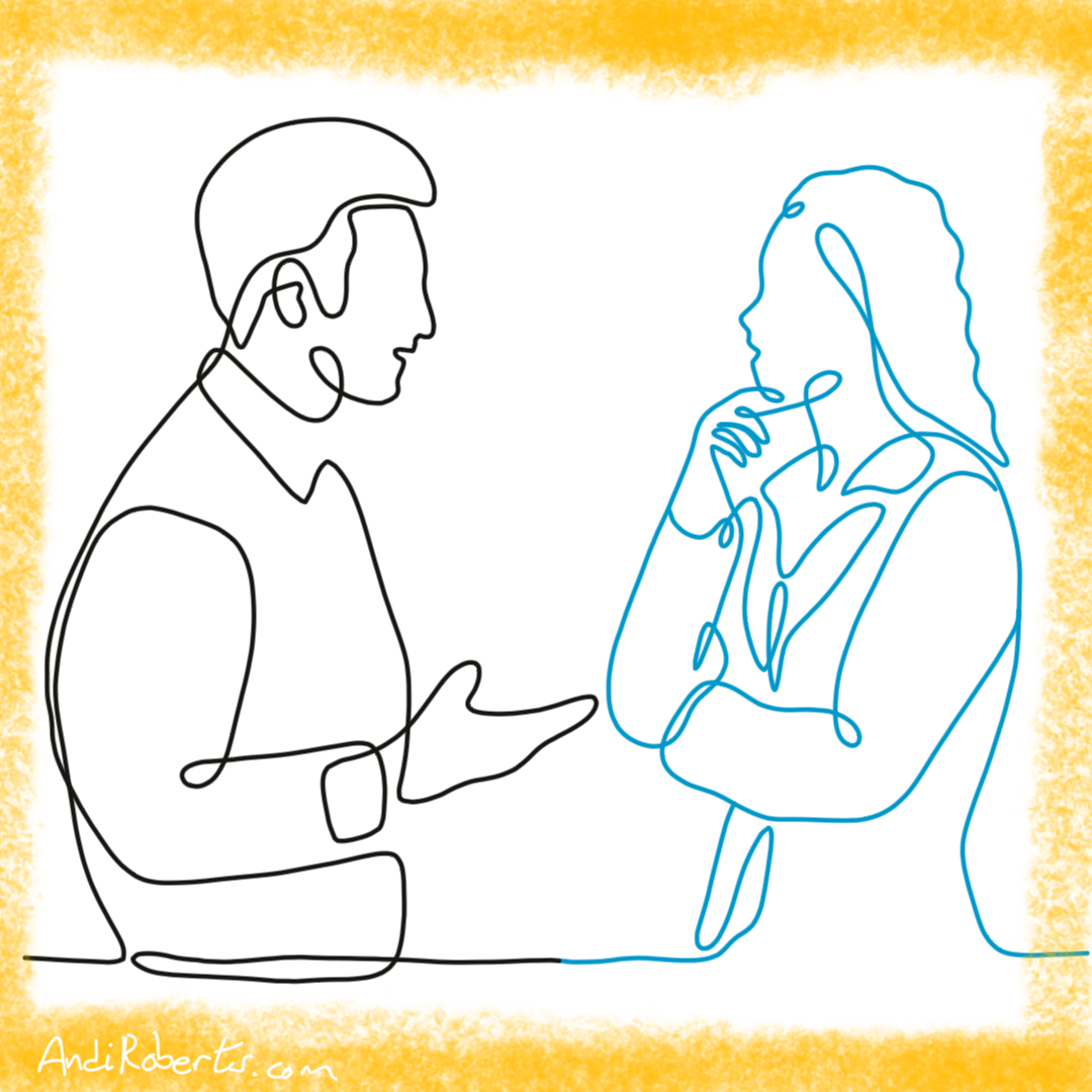 Make leadership training stick. Two people discussing a leadership topic